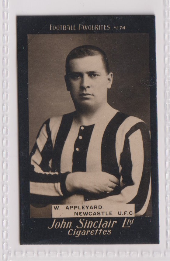 Cigarette card, John Sinclair, Football Favourites, type card, no 74, W. Appleyard, Newcastle U.F.C.