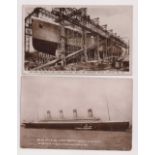 Postcards, Shipping, White Star Liner , 2 RP's, the 50,000 ton liner 'Britannic' ready for launching