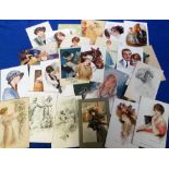 Postcards, a glamour and pretty girl selection of 26 cards. Artists inc. Harrison Fisher, Mauzan,