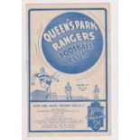 Football programme, QPR v Southend U, 6 May 1939, Division 3 (South) (gd) (1)