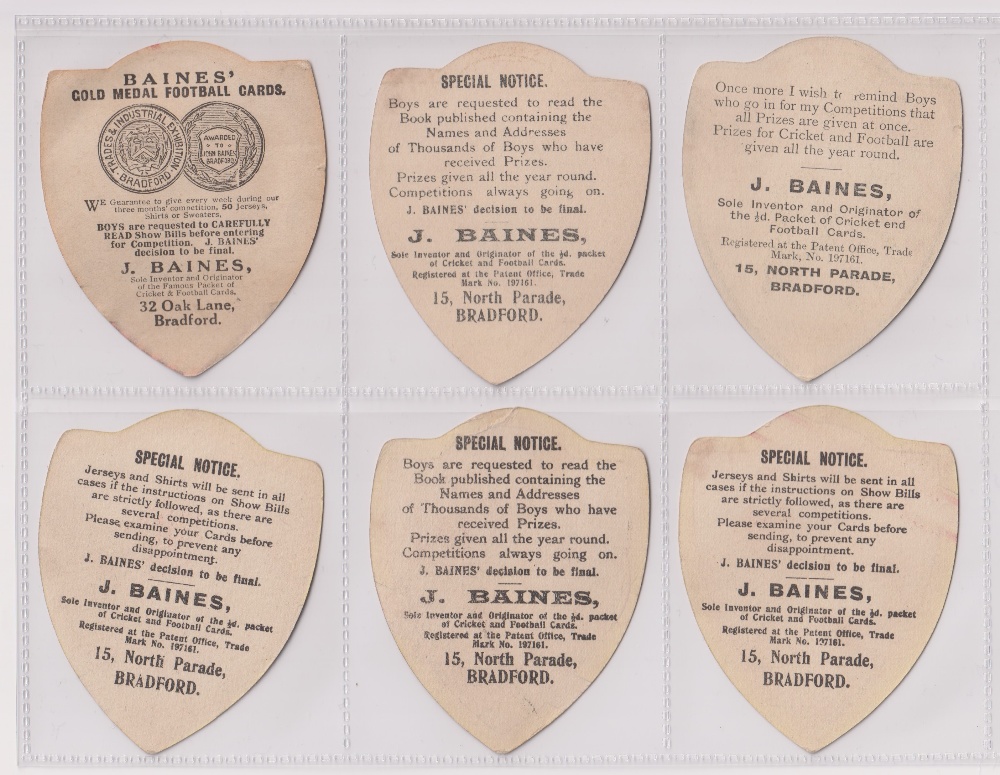 Trade cards, Baines, Football, 10 shield shaped cards, Bolton, Newton, Leeds Schools, Melrose, - Image 2 of 4