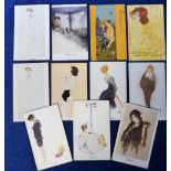 Postcards, a selection of 11 glamour cards illustrated by Raphael Kirchner, inc. 9 from his later