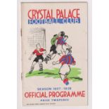 Football programme, Crystal Palace v Liverpool, FA Cup, 8th January 1938 (gd) (1)