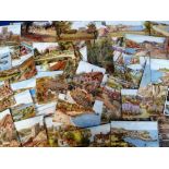 Postcards, a collection of 170+ artist-drawn cards all published by J Salmon, many by A R Quinton