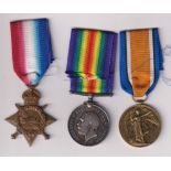 Military medals, a trio of First World War service medals awarded to Private P Sharp of the