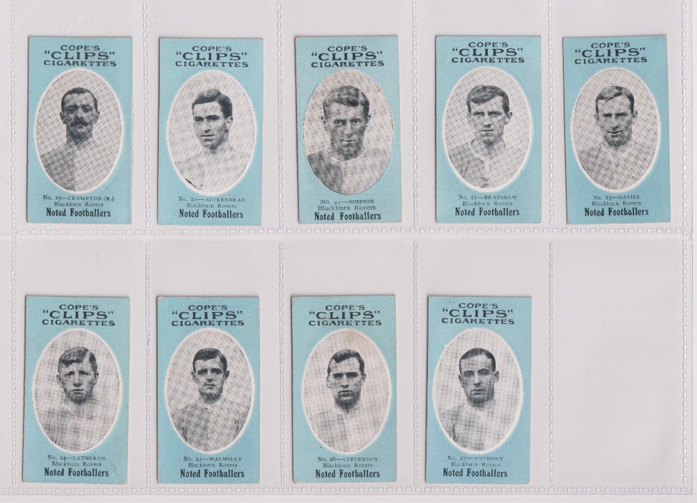 Cigarette cards, Cope's, Noted Footballers (Clips, 500 subjects), 18 cards, Blackburn Rovers (9),