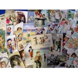 Postcards, Children, a collection of approx. 50 artist-drawn printed cards inc. greetings, comic,