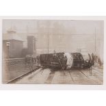 Postcard, Yorkshire, RP showing tram disaster at Halifax 1906 with overturned tram & bystanders (