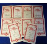 Football programmes, Arsenal homes 1947/8 (8), Stoke, Bristol City Res (tape marks), Blackpool,