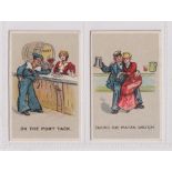 Cigarette cards, H.J. Nathan, Comical Military & Naval Pictures (White border), two cards, 'On the