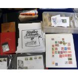 Stamps, 3 boxes, one containing all world used stamps including GB, Malta and India, one