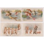 Postcards, Pigs, and Fish, early chromo by A. & M. (4), Misch Fishy Customers Series 420 (4),