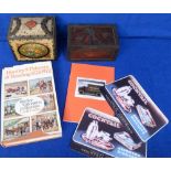 Biscuit Tins, 2 Huntley & Palmers tins, 1911 'Tokyo' and 1950s floral tea caddy shape together