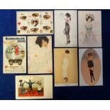 Postcards, 8 cards, Raphael Kirchner, 5 glamour cards inc. Fleurs d'Amour (1), 'A Peep' (1), '