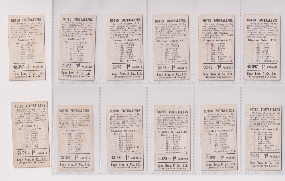 Cigarette cards, Cope's, Noted Footballers (Clips, 500 subjects), 12 cards, Clapton Orient (8), - Image 2 of 2