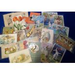 Postcards, a collection of 23 Easter greetings cards, many embossed chromos, rabbits, chicks,