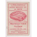 Football programme, Manchester United v Liverpool, 24 January 1948, FAC, played at Goodison Park (