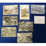 Postcards, a selection of 7 cards, inc. 5 printed cards showing W & G Taxi Cabs and workshops