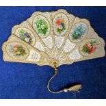 Ephemera, Victorian Goodall die cut New Year cardboard fan complete with original silk tassel and