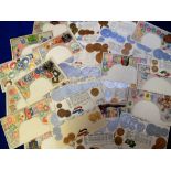 Postcards, a good collection of 16 embossed coin cards with national flag, matched with 16 stamp