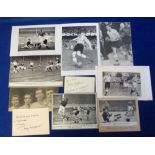 Football autographs, selection of pictures, cards and cuttings, with 14 signatures in ink, to