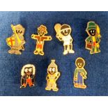 Advertising, Golly Badges, 7 Golly badges comprising Fisherman, Aztec, Jouster, Judge, Tennis