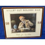 Advertising, Will's Cut Golden Bar Tobacco, framed and glazed original vintage poster 'The