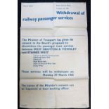 Rail, 1965 dated British Rail poster announcing the closure of passenger train services between West
