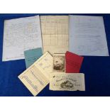 Ephemera, Hops, comprising a charge sheet circa 1920, price lists 1850, billhead 1838, 3 hop tally