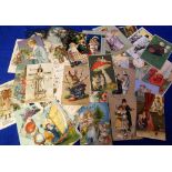 Postcards, a collection of approx. 44 better greetings cards, many embossed chromos. Themes inc.