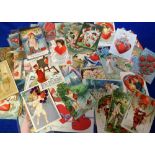 Postcards, a fine selection of approx. 70 Valentine greetings cards, with many chromos & embossed