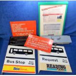 Bus Ephemera, a collection of Reading related bus items to include 2 metal Alder Valley bus stop