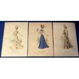 Fashion Plates, hand coloured, 2 circa 1865 (German) and 3 1890s (French) (gen gd, some age toning