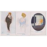 Postcards, Glamour, Raphael Kirchner, Bruton, three cards, 'Goddess in The Car', 'The Fan' & '