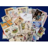 Greetings Cards, 40 cards late 19th to mid 20thC to include die cut, embossed, deckle edged,