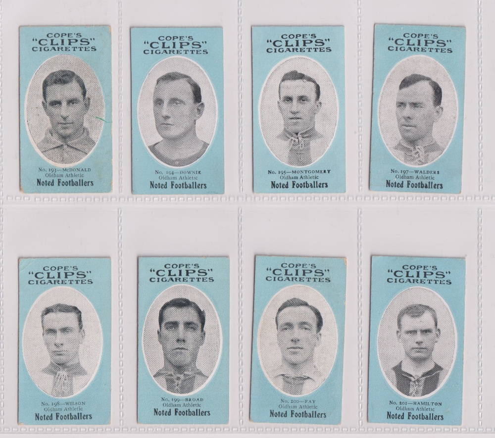 Cigarette cards, Cope's, Noted Footballers (Clips, 500 subjects), 17 cards, Oldham (9), nos 157- - Image 3 of 4