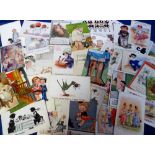 Postcards, an illustrated collection of approx. 40 comic and children's cards. Artists inc. F E