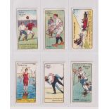 Trade cards, Peark's Teas, Sports, six cards, nos 1, 4, 6, 9, 12 & 19, Association Football, Hockey,