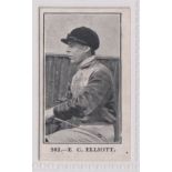 Trade card, Bunsen, Famous Figure Series, Horse Racing, type card, no 502 E.C. Elliott (Jockey) (