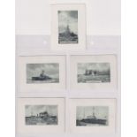 Cigarette cards, Phillips, British Warships, 'L' size, 5 cards, nos 20, 22, 23, 24 & 25 (gd/vg) (5)