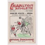 Football programme, Charlton A v Arsenal, 20 November 1937, Division 1 (gd) (1)