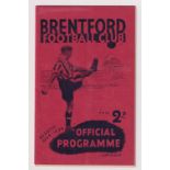 Football programme, Brentford v Stoke C, 18 February 1939, Division 1 (score noted in centre, gd) (