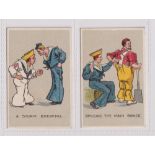 Cigarette cards, H.J. Nathan, Comical Military & Naval Pictures (White border), two cards, 'A