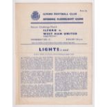 Football programme, Ilford v West Ham U, 12 December 1962, official opening of floodlights challenge