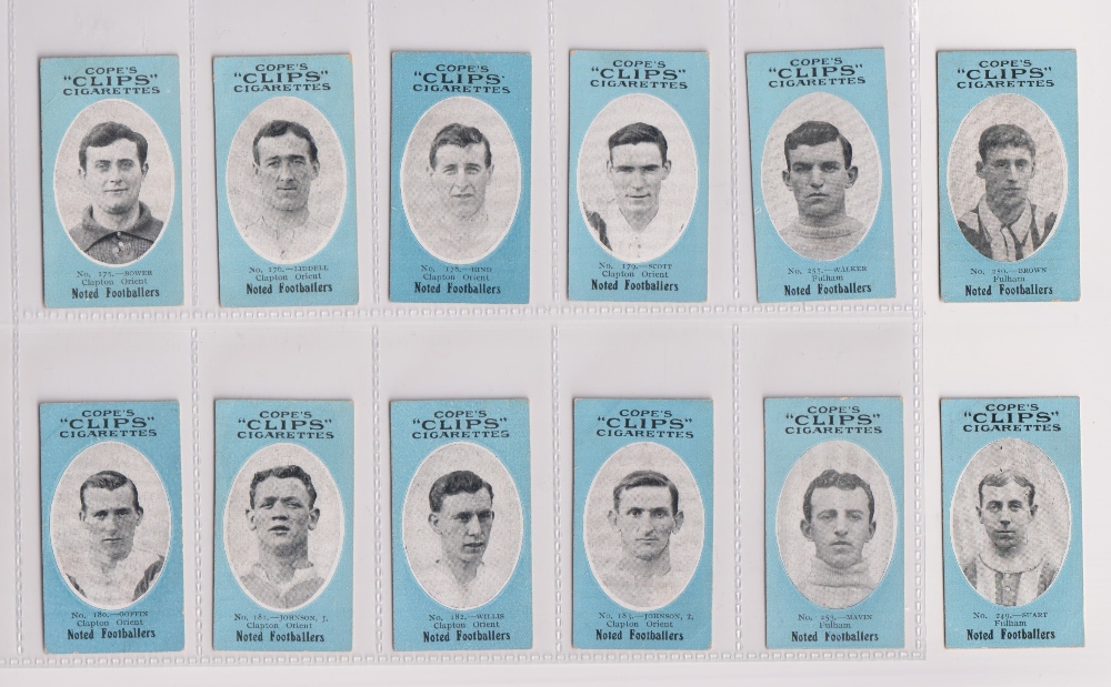 Cigarette cards, Cope's, Noted Footballers (Clips, 500 subjects), 12 cards, Clapton Orient (8),