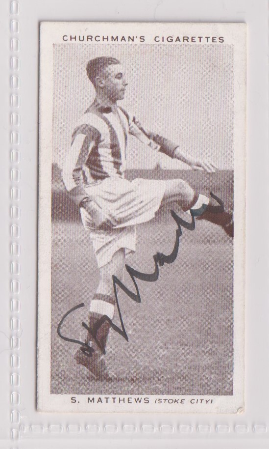Football autograph, Stanley Matthews, Stoke City, Churchman's Cigarette card from the Association
