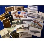 Postcards, Aviation, Ballooning (4), Airships (14), Zeppelins Destroyed (6). inc. Leefe Robinson (