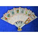 Ephemera, Victorian die cut Christmas 'Language of Flowers' cardboard fan in original decorated