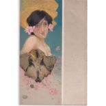 Postcard, Raphael Kirchner, Girl with grey border, Dell’Aquila E.23-5, UB, (slight corner