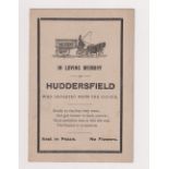 Football, FA Cup Final 1920, Huddersfield Town FC, In Memorium card 'In Loving Memory of